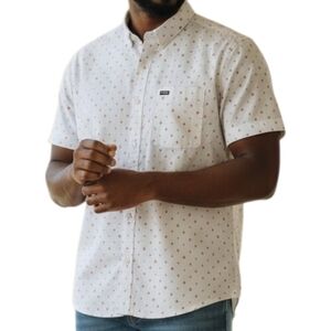 RVCA White Short-Sleeve Button-Down Shirt with Small Red Dot Print